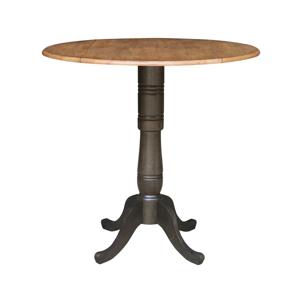 42 in. Round Dual Drop Leaf Bar Height Dining Table - Hickory/Washed Coal. Picture 1
