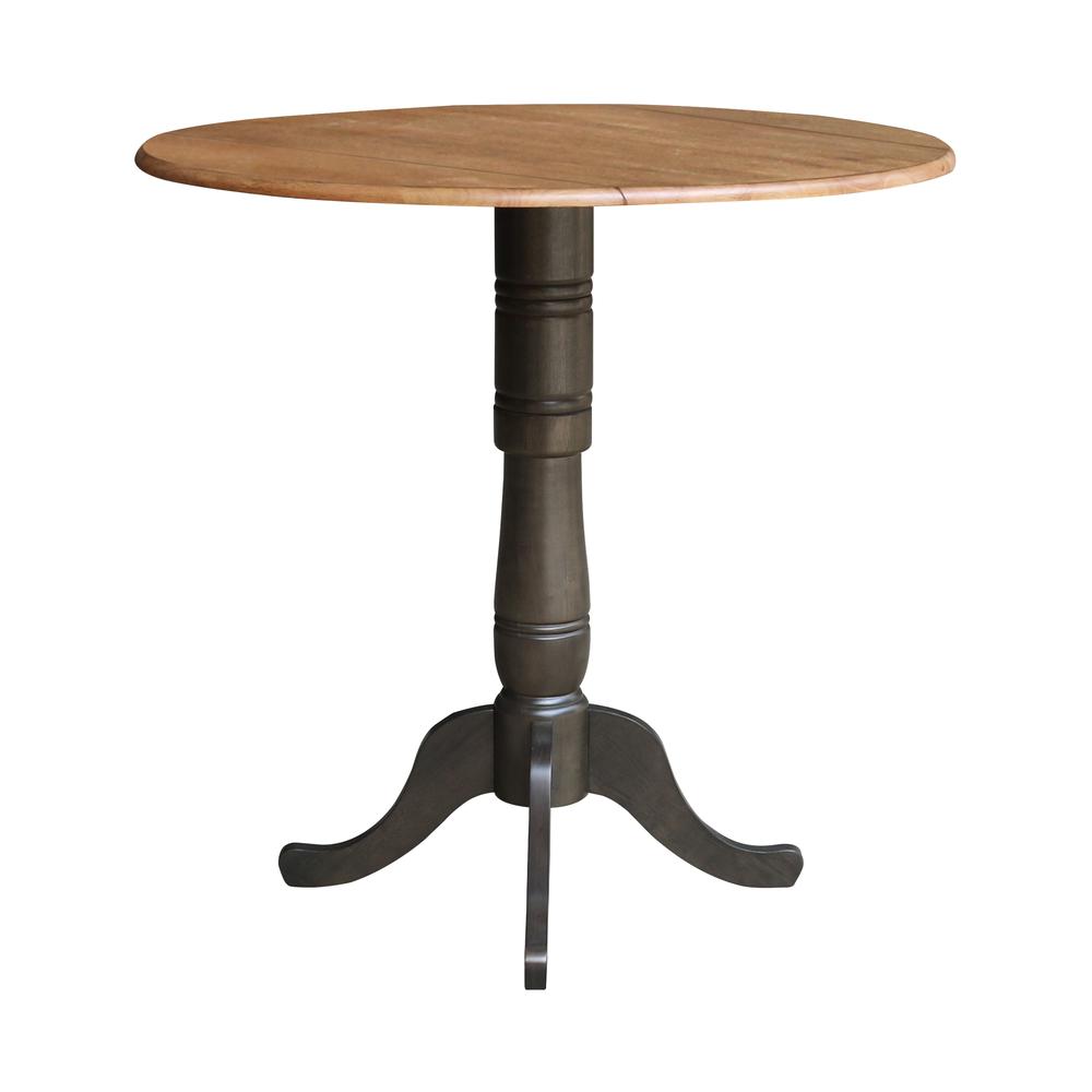 42 in. Round Dual Drop Leaf Bar Height Dining Table - Hickory/Washed Coal. Picture 2