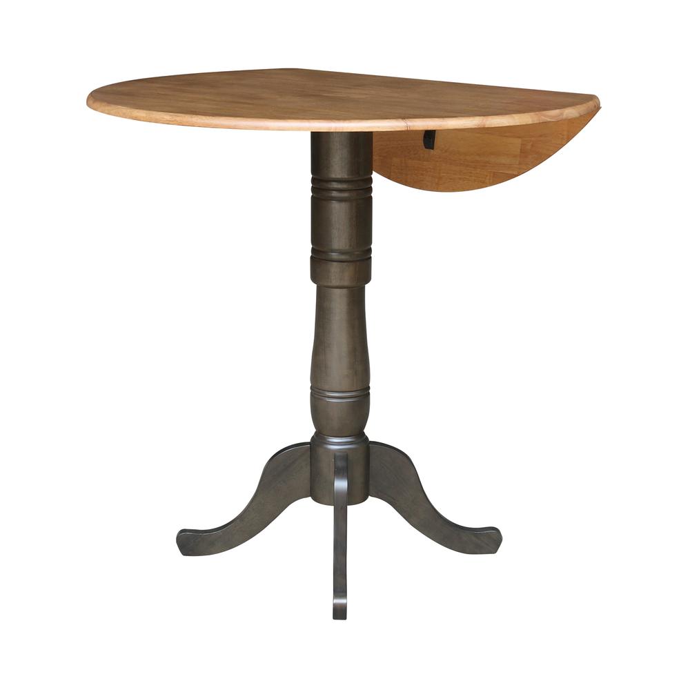 42 in. Round Dual Drop Leaf Bar Height Dining Table - Hickory/Washed Coal. Picture 4