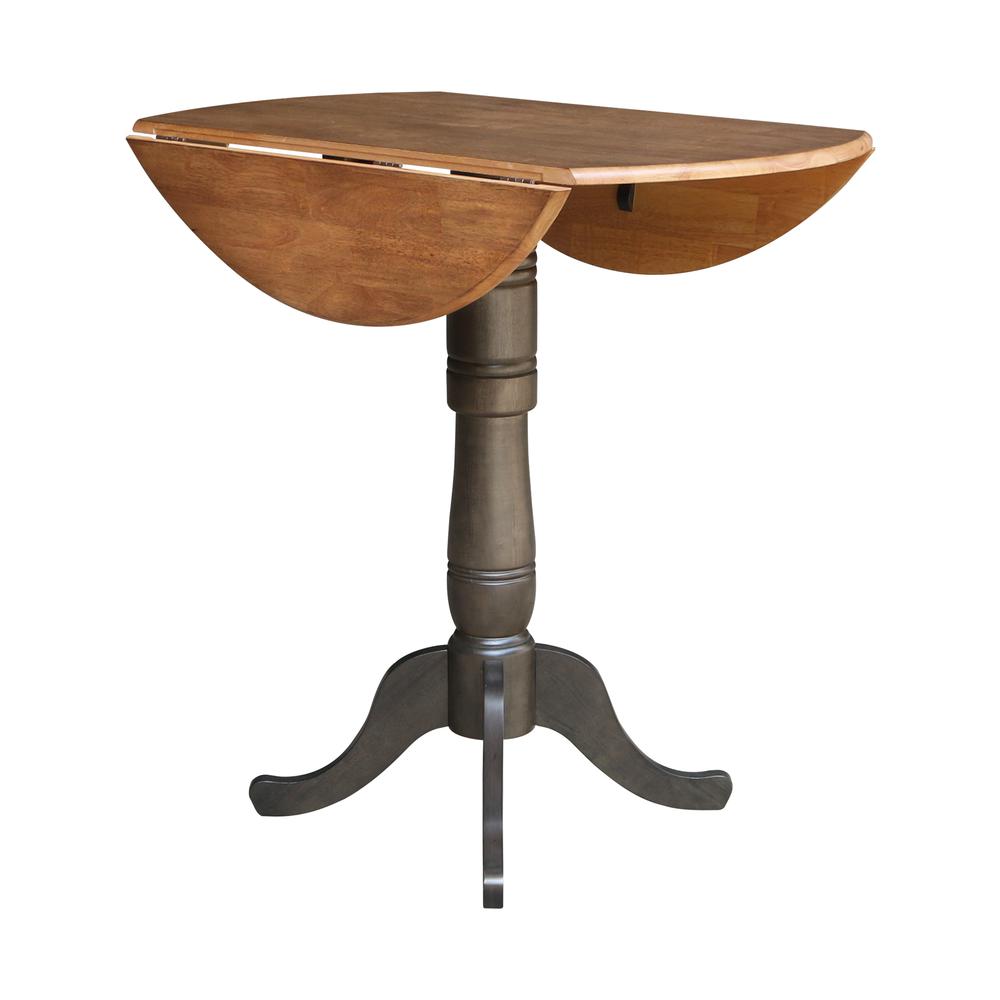 42 in. Round Dual Drop Leaf Bar Height Dining Table - Hickory/Washed Coal. Picture 6
