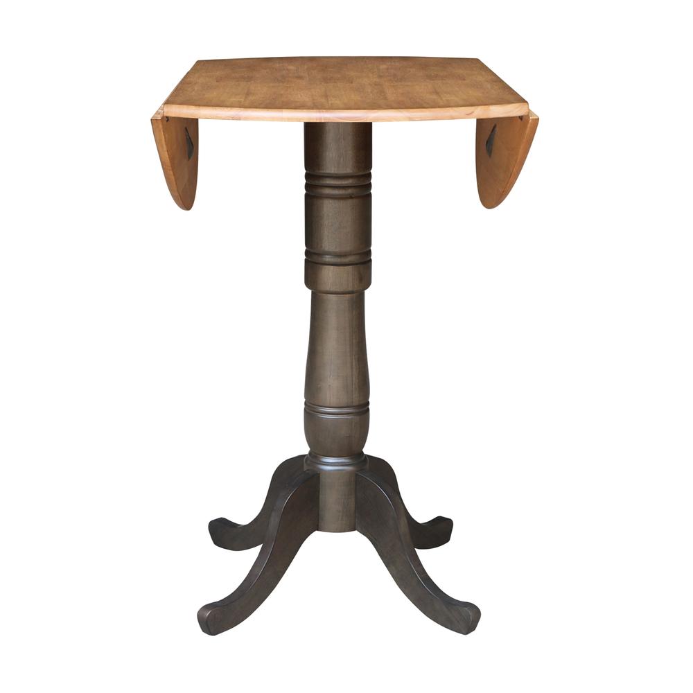42 in. Round Dual Drop Leaf Bar Height Dining Table - Hickory/Washed Coal. Picture 5