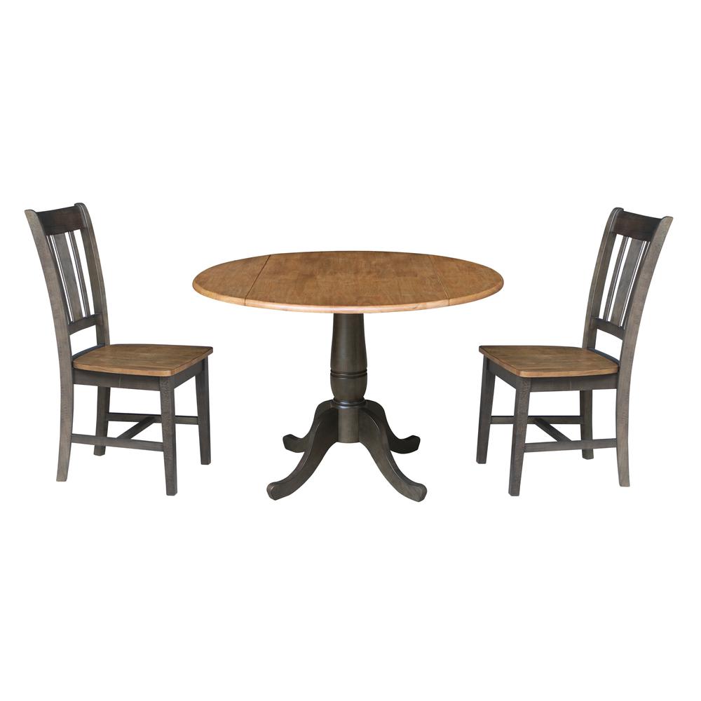 42 in. Round Dual Drop Leaf Dining Table with 2 Splatback Chairs. Picture 1