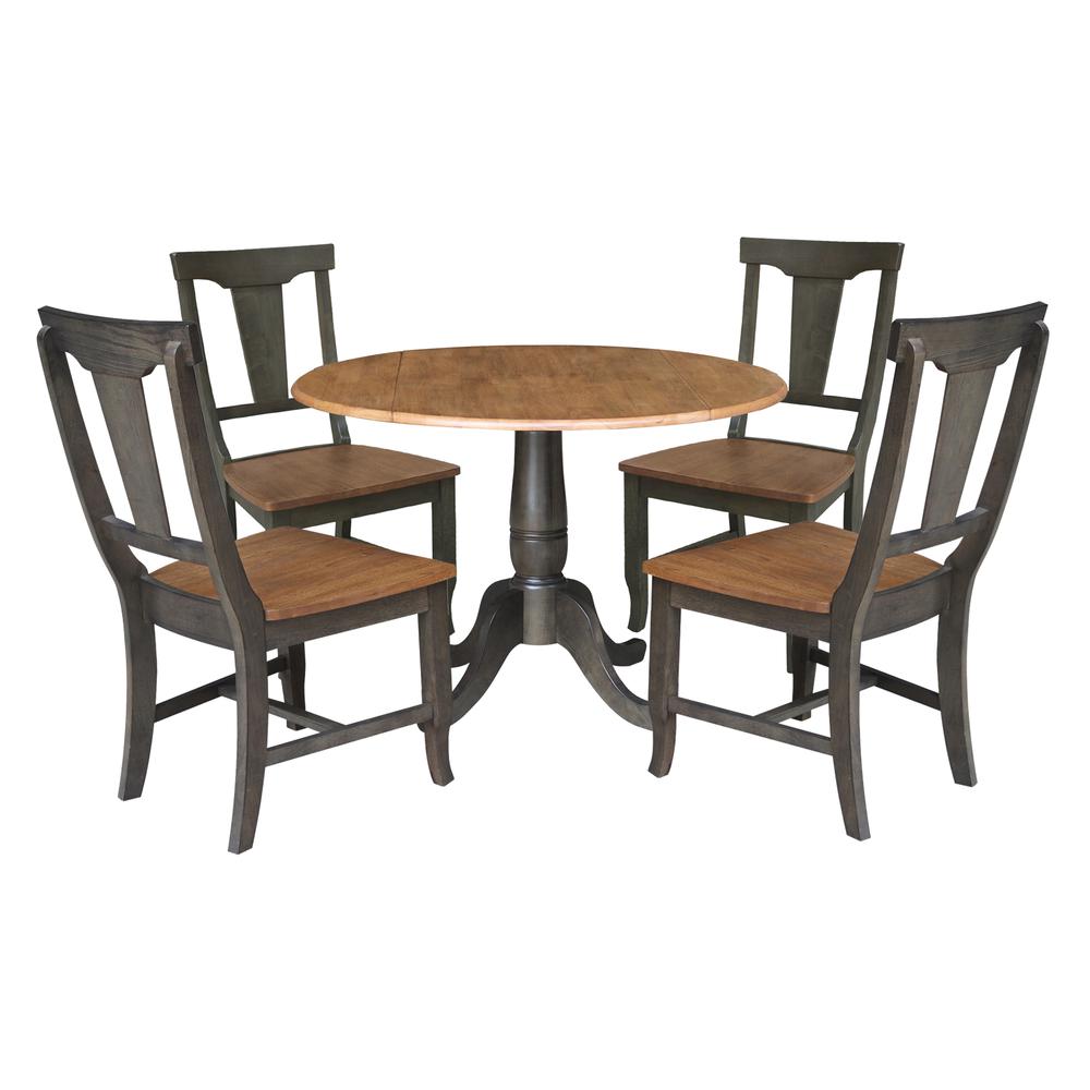 42 in. Dual Drop Dining Table with 4 Panel Back Chairs  in Hickory/Washed Coal. Picture 1