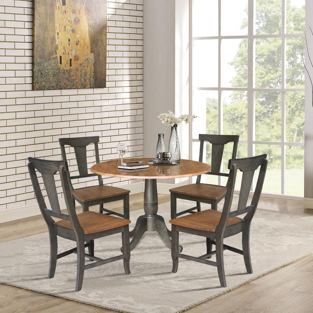 42 in. Dual Drop Dining Table with 4 Panel Back Chairs  in Hickory/Washed Coal. Picture 2