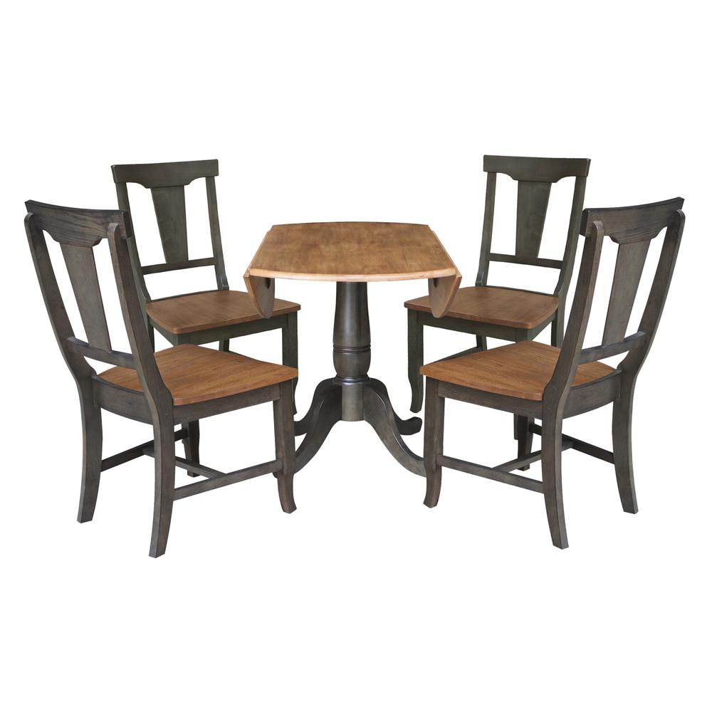 42 in. Dual Drop Dining Table with 4 Panel Back Chairs  in Hickory/Washed Coal. Picture 5