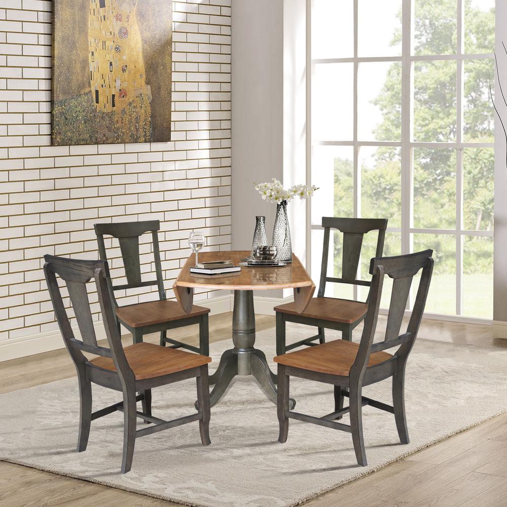 42 in. Dual Drop Dining Table with 4 Panel Back Chairs  in Hickory/Washed Coal. Picture 6