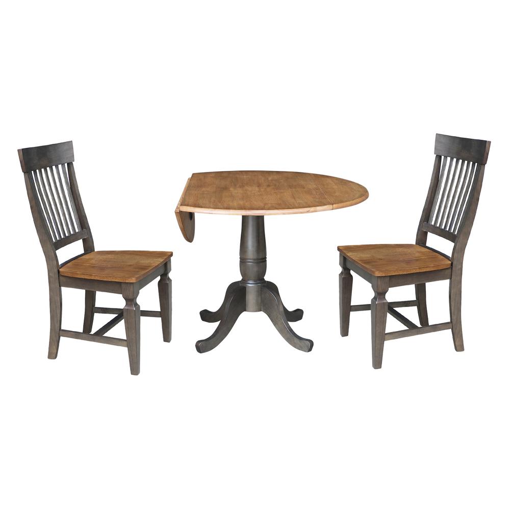 42 in. Round Dual Drop Leaf Dining Table with 2 Slatback Chairs. Picture 4