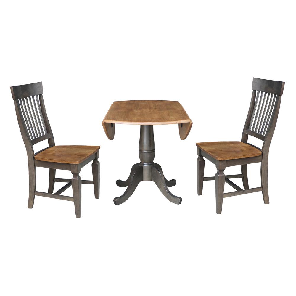 42 in. Round Dual Drop Leaf Dining Table with 2 Slatback Chairs. Picture 6