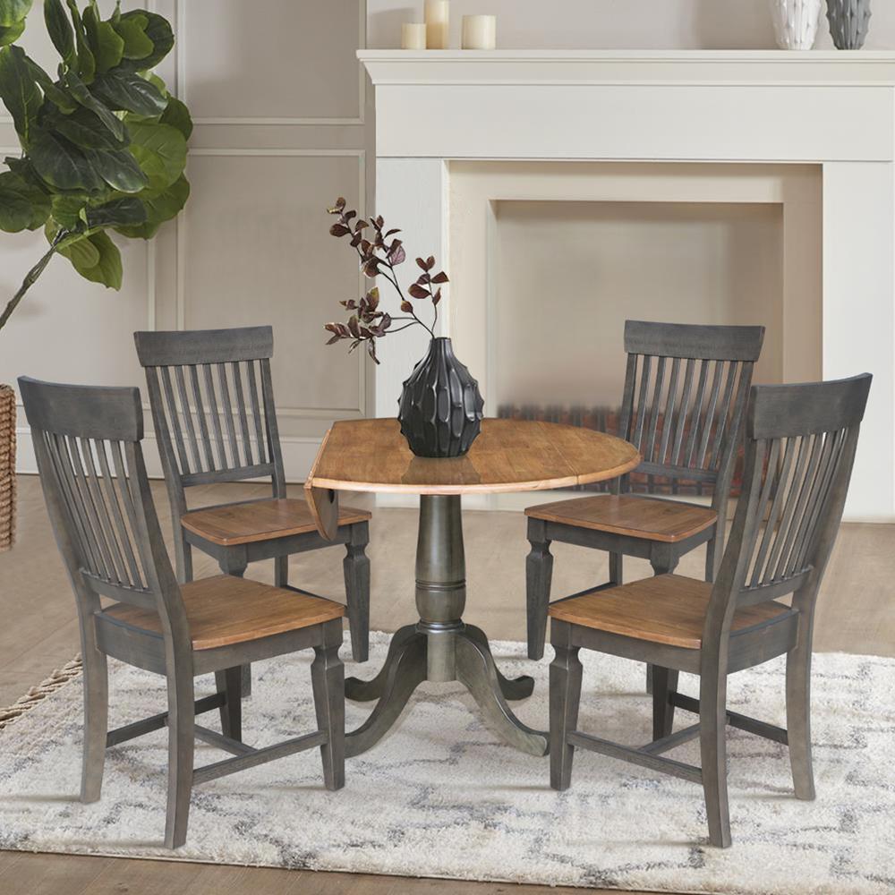 42 in. Round Dual Drop Leaf Dining Table with 4 Slatback Chairs. Picture 3