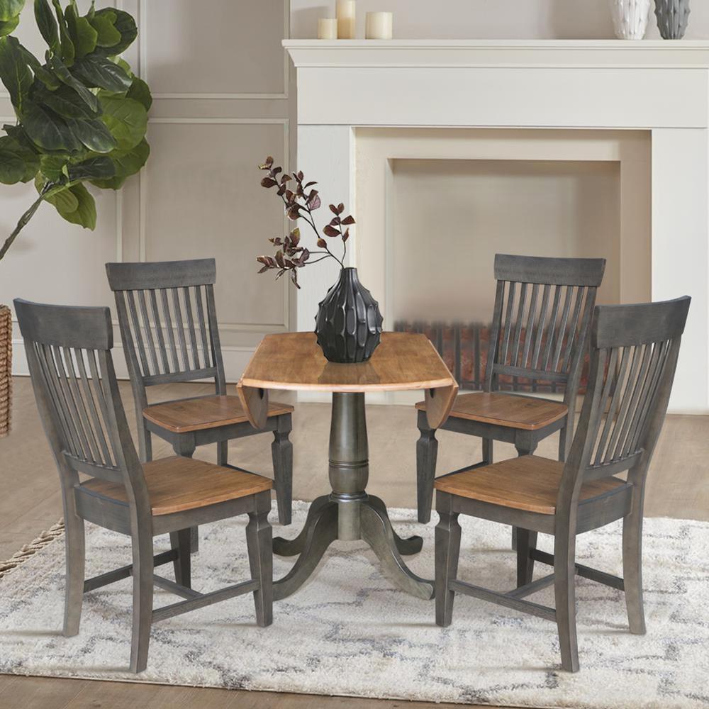 42 in. Round Dual Drop Leaf Dining Table with 4 Slatback Chairs. Picture 5