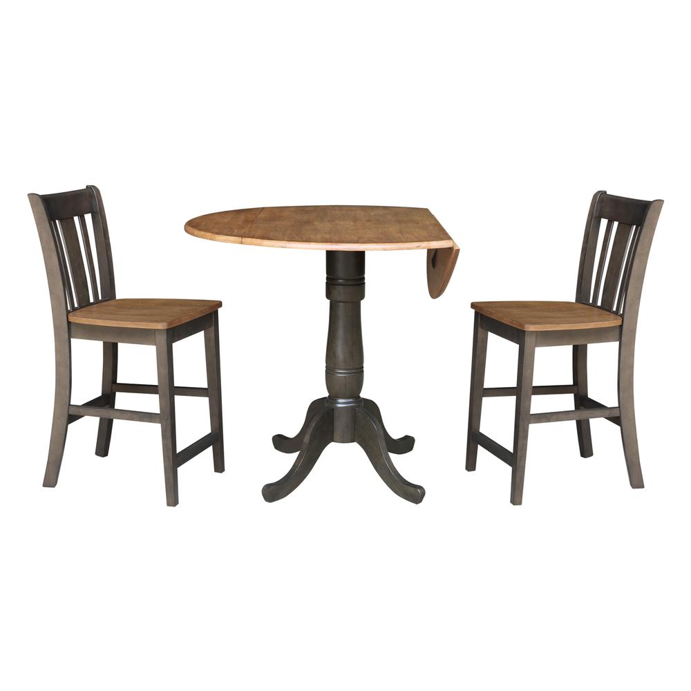 42 in. Round Dual Drop Leaf Counter Height Dining Table with 2 Splatback Stools. Picture 4