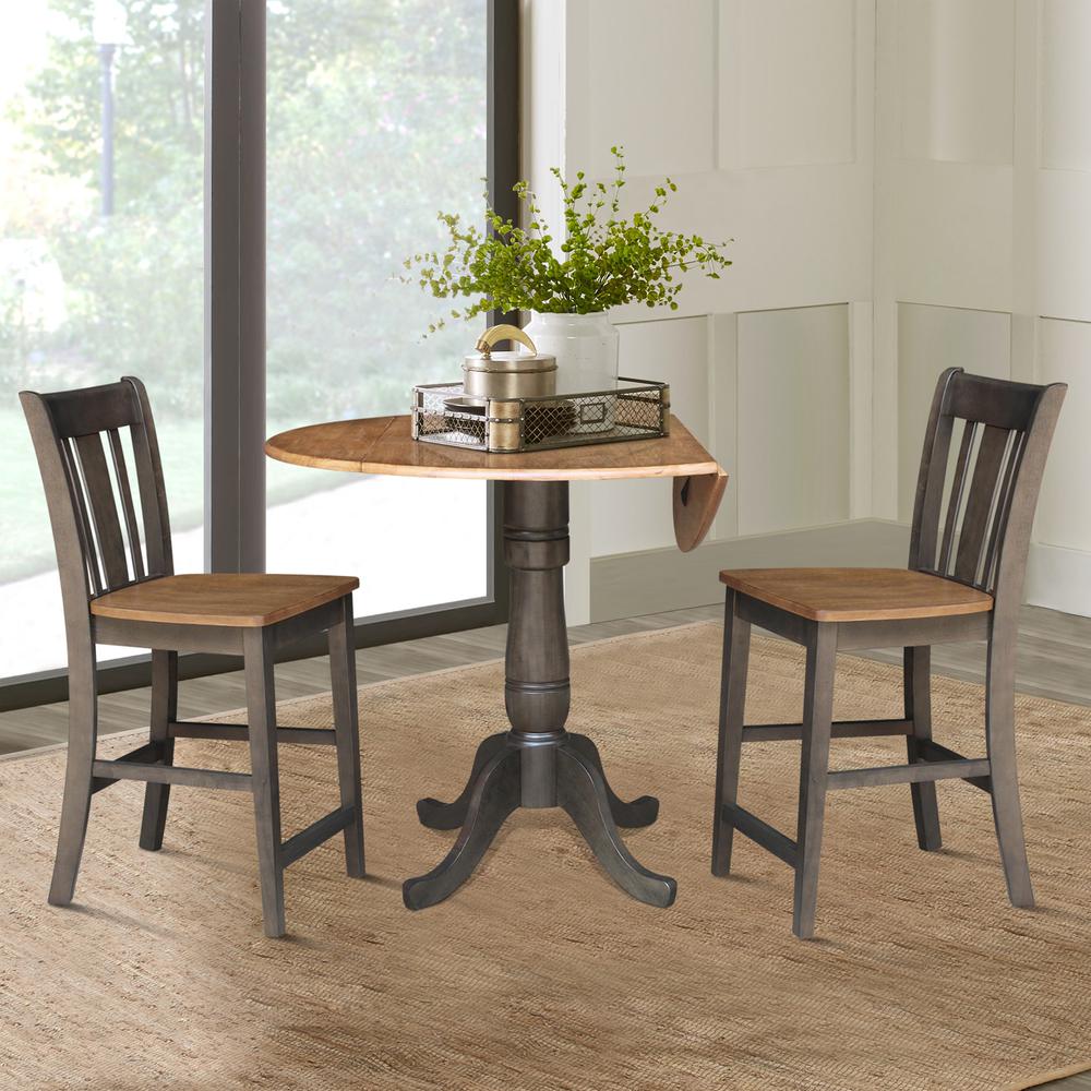 42 in. Round Dual Drop Leaf Counter Height Dining Table with 2 Splatback Stools. Picture 3