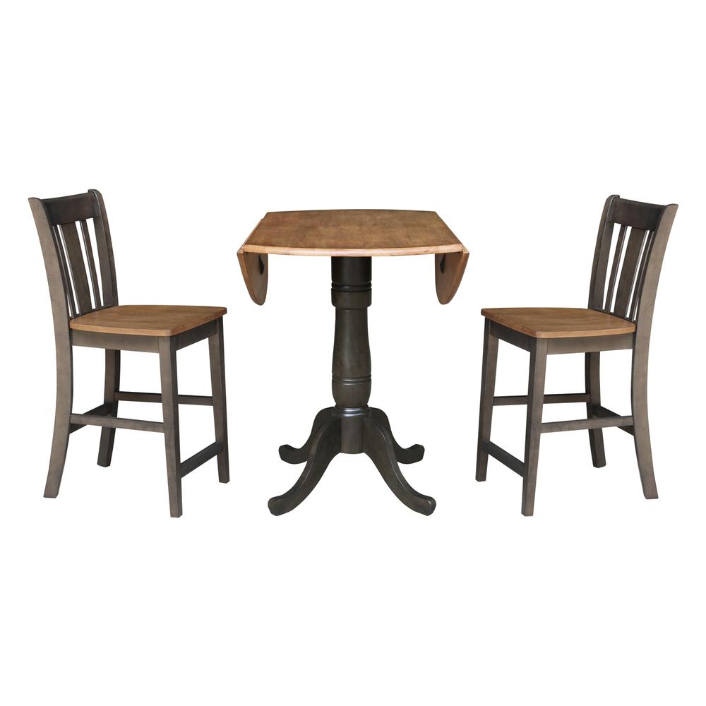 42 in. Round Dual Drop Leaf Counter Height Dining Table with 2 Splatback Stools. Picture 6