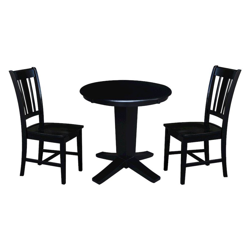 30 in Round Top Pedestal Dining Table with 2 Dining Chairs in Black - 3 Pcs Set. Picture 1
