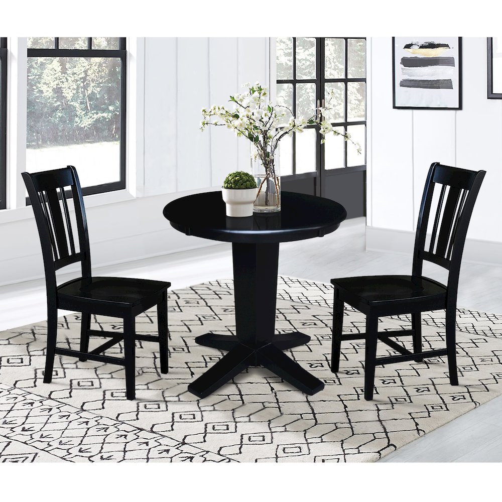 30 in Round Top Pedestal Dining Table with 2 Dining Chairs in Black - 3 Pcs Set. Picture 3