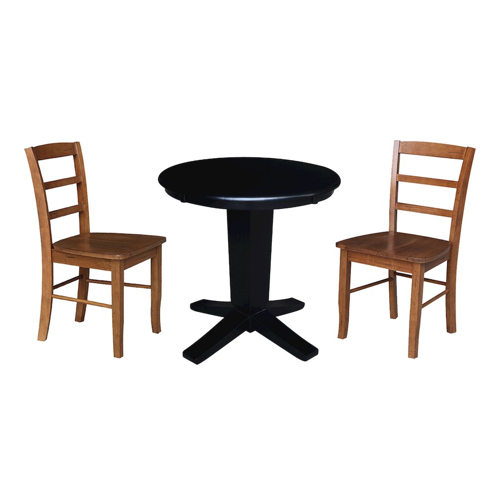 30 in Round Top Pedestal Dining Table with 2 Dining Chairs - 3 Piece Set. Picture 1