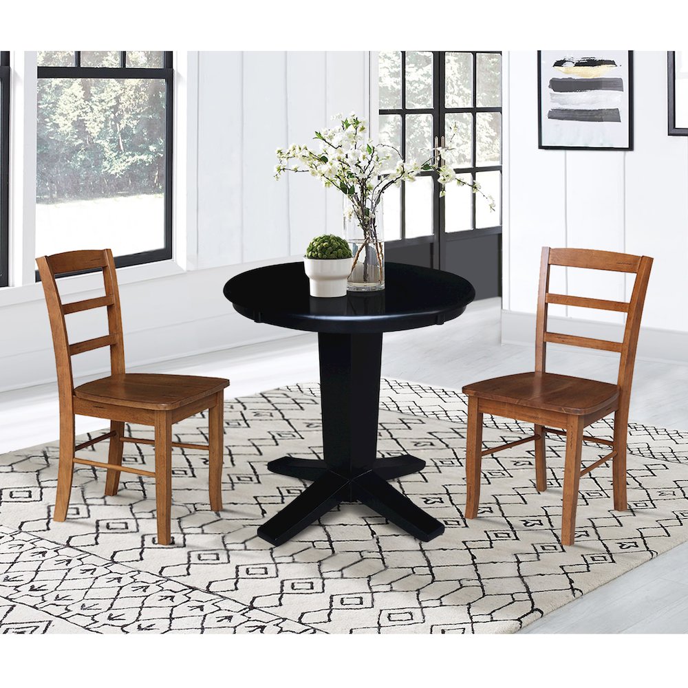 30 in Round Top Pedestal Dining Table with 2 Dining Chairs - 3 Piece Set. Picture 3