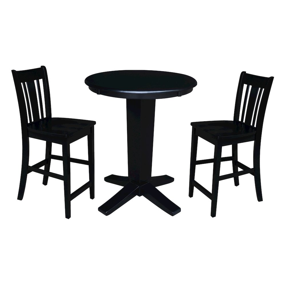 30 in Round Top Counter Height Dining Table with 2 Stools in Black - 3 Piece Set. Picture 1