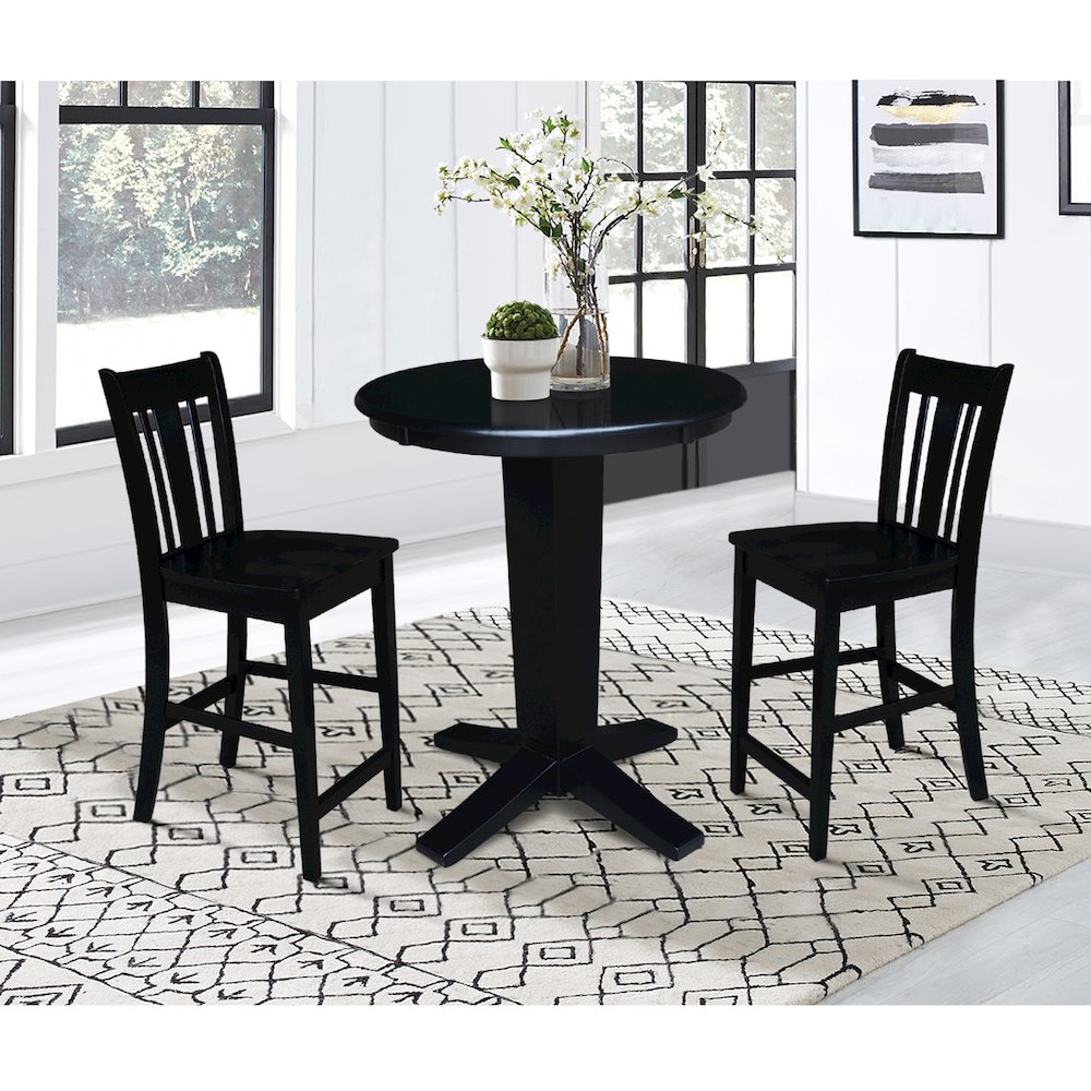 30 in Round Top Counter Height Dining Table with 2 Stools in Black - 3 Piece Set. Picture 2
