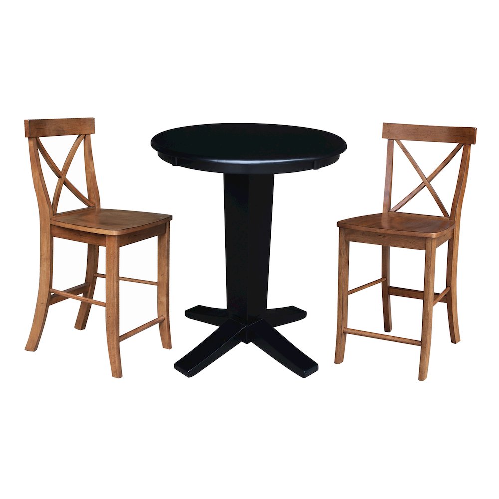 30 in Round Top Counter Height Dining Table with 2 Stools - 3 Piece Set. Picture 1
