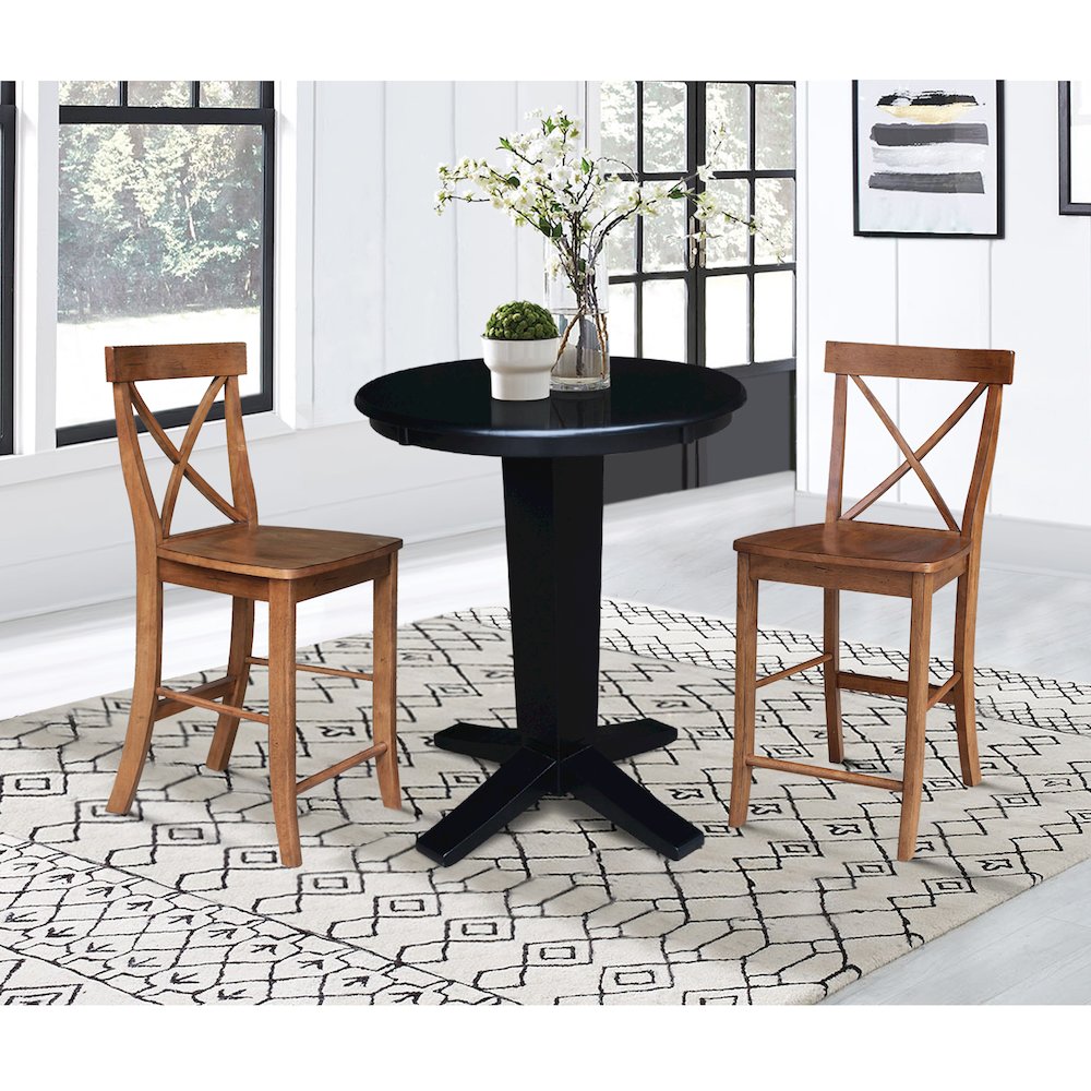 30 in Round Top Counter Height Dining Table with 2 Stools - 3 Piece Set. Picture 3