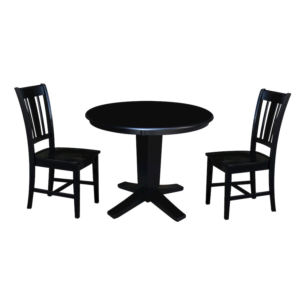 36 in Round Top Pedestal Dining Table with 2 Dining Chairs in Black - 3 Pcs Set. Picture 1