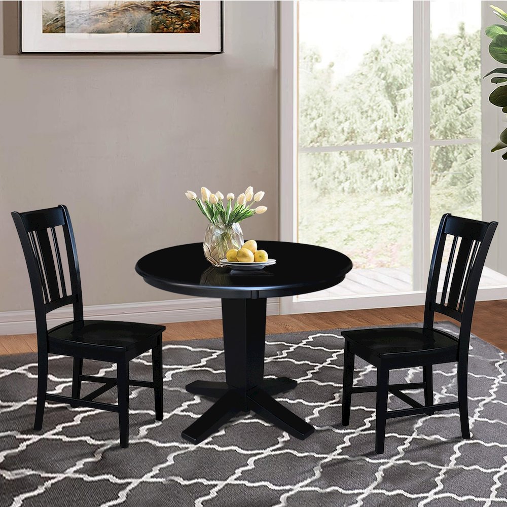 36 in Round Top Pedestal Dining Table with 2 Dining Chairs in Black - 3 Pcs Set. Picture 3