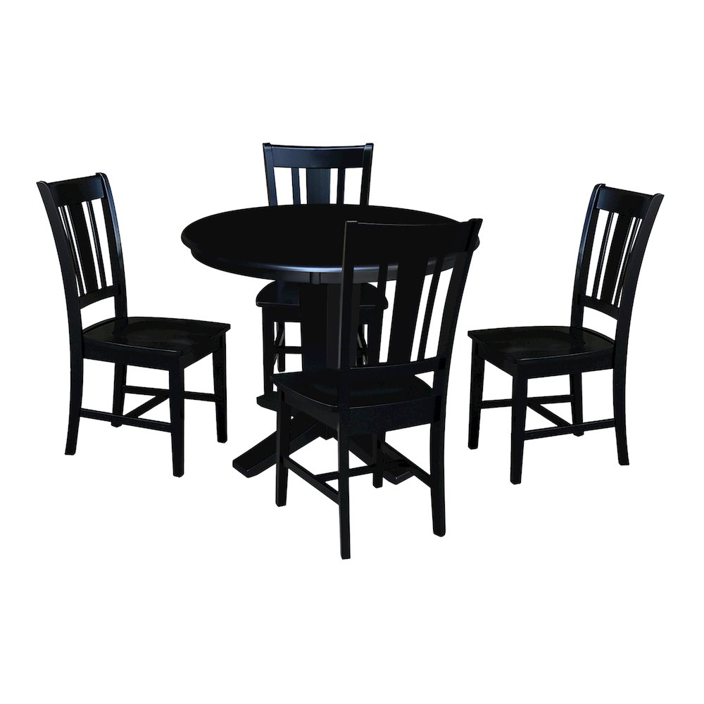 36 in Round Top Pedestal Dining Table with 4 Dining Chairs in Black - 5 Pcs Set. Picture 1