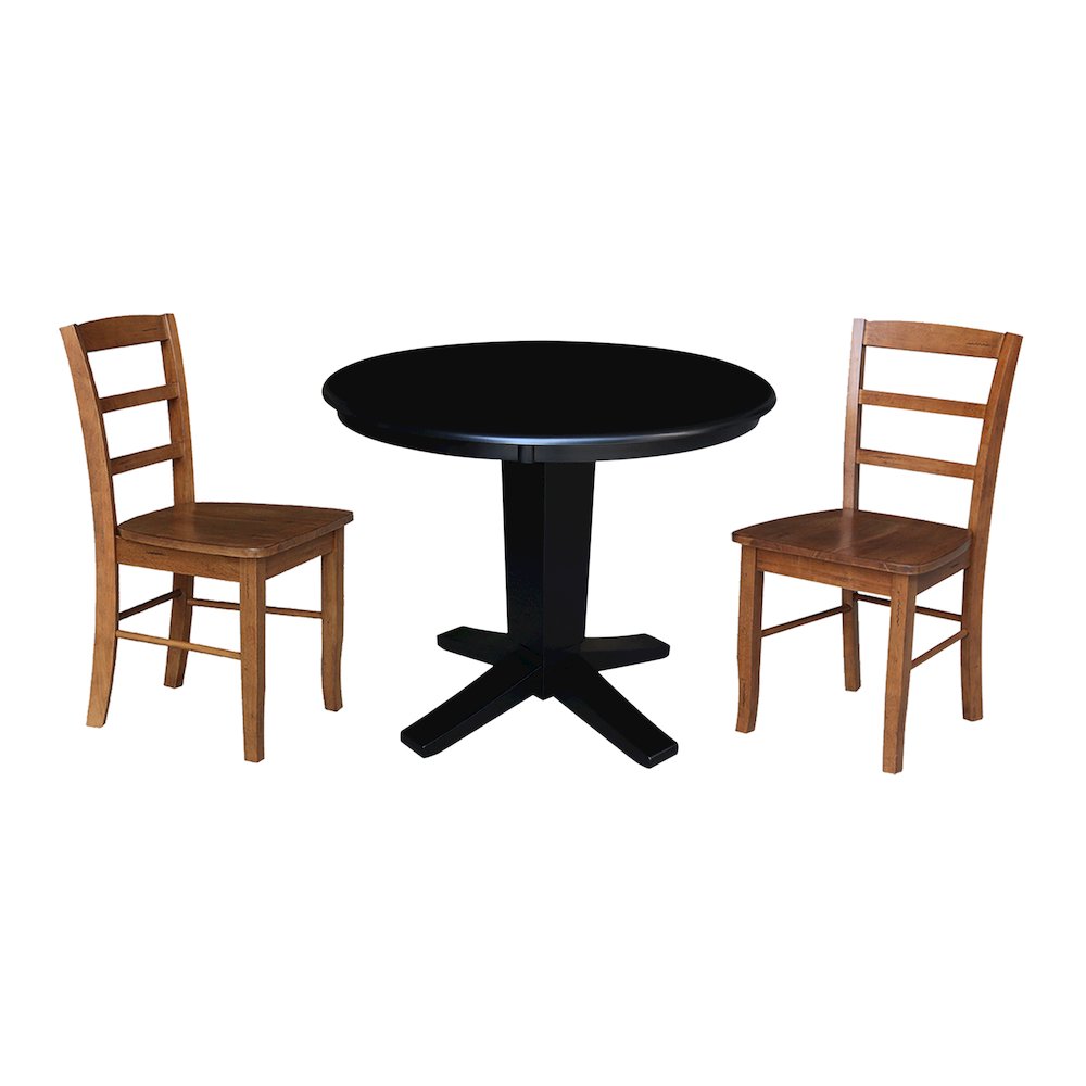 36 in Round Top Pedestal Dining Table with 2 Dining Chairs - 3 Piece Set. Picture 1