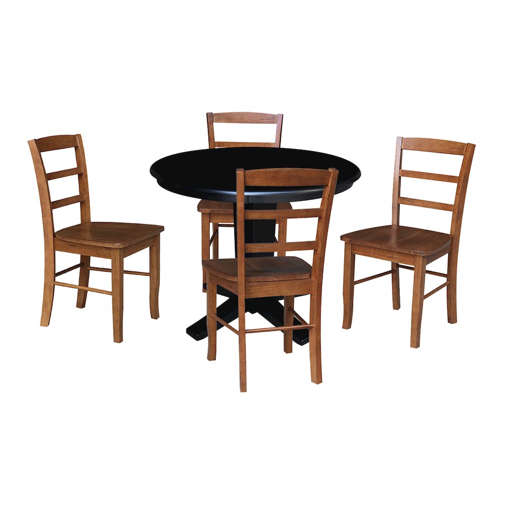 36 in Round Top Pedestal Dining Table with 4 Dining Chairs - 5 Piece Set. Picture 1