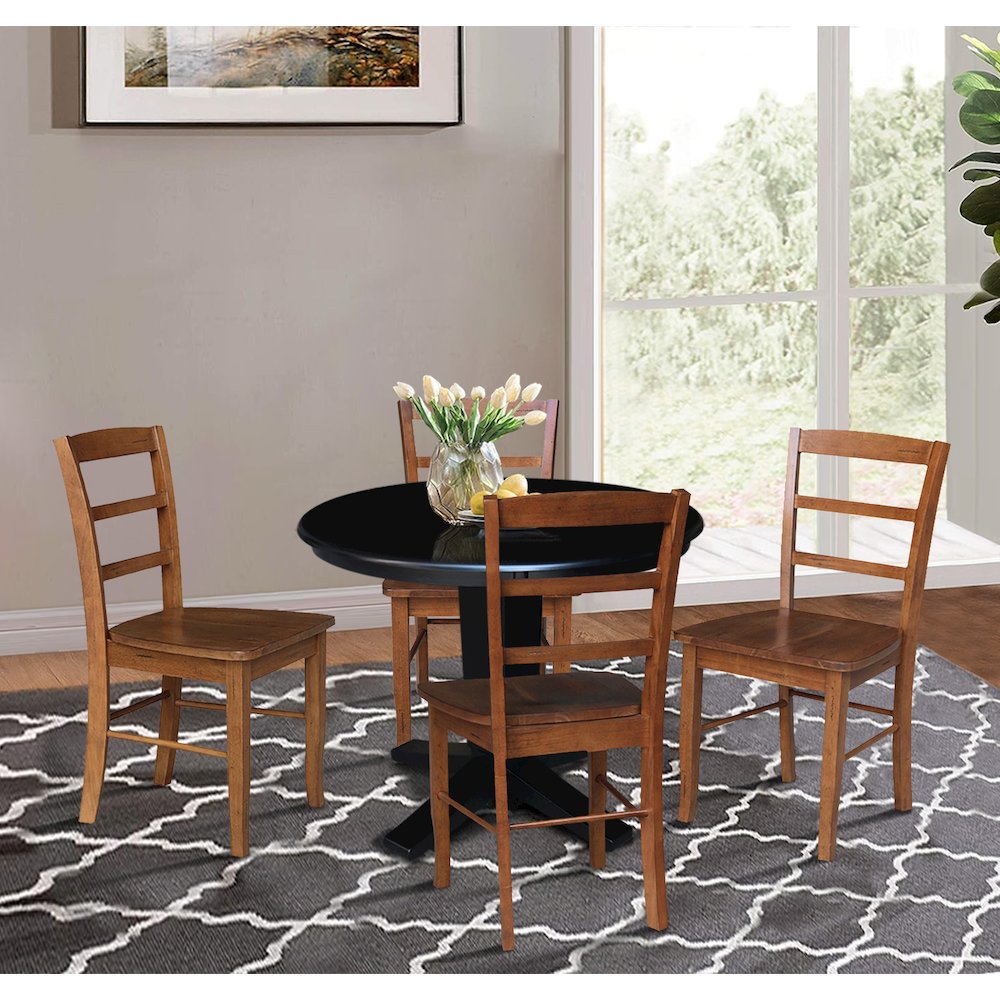 36 in Round Top Pedestal Dining Table with 4 Dining Chairs - 5 Piece Set. Picture 3