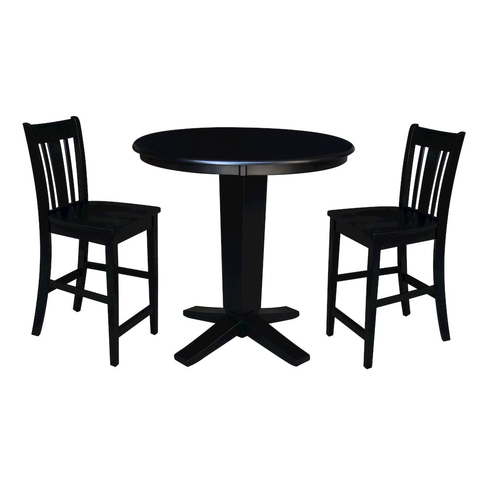 36 in Round Top Counter Height Dining Table with 2 Stools in Black - 3 Piece Set. Picture 1