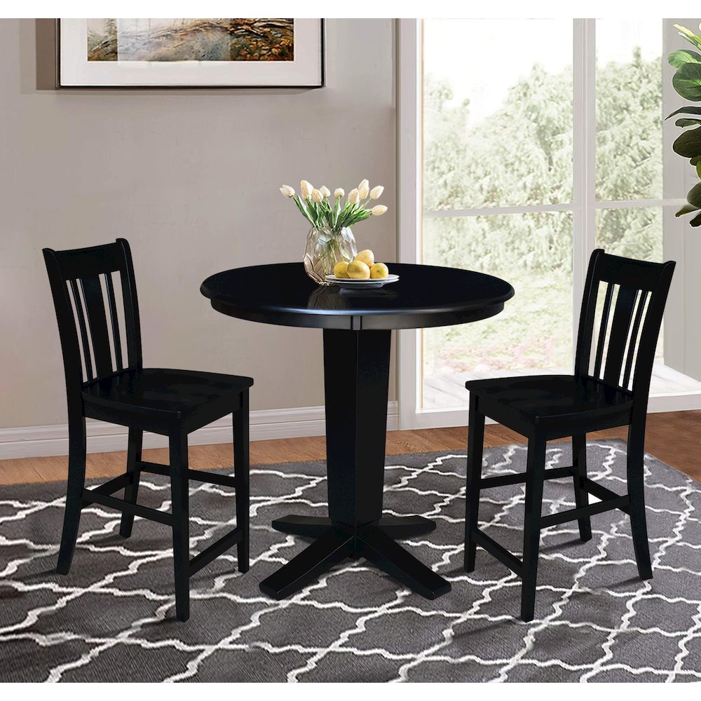 36 in Round Top Counter Height Dining Table with 2 Stools in Black - 3 Piece Set. Picture 2