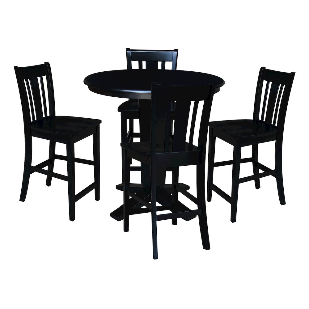 36 in Round Top Counter Height Dining Table with 4 Stools in Black - 5 Piece Set. Picture 1