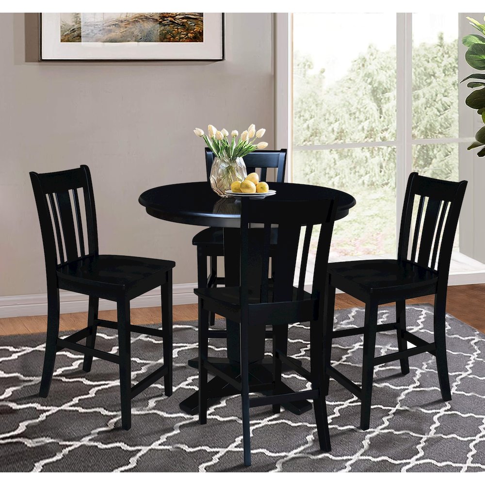 36 in Round Top Counter Height Dining Table with 4 Stools in Black - 5 Piece Set. Picture 2