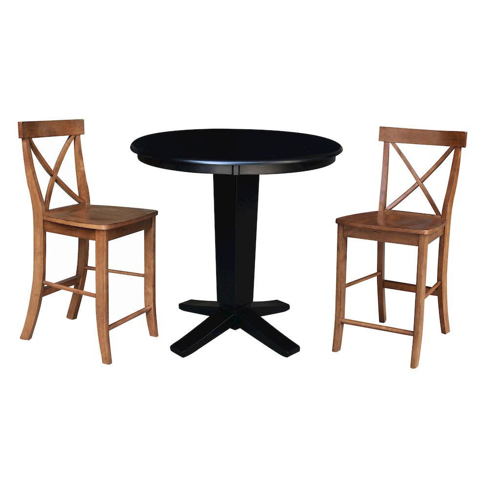 36 in Round Top Counter Height Dining Table with 2 Stools - 3 Piece Set. Picture 1