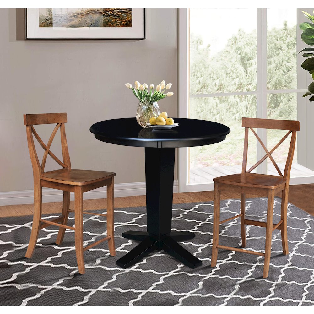 36 in Round Top Counter Height Dining Table with 2 Stools - 3 Piece Set. Picture 2
