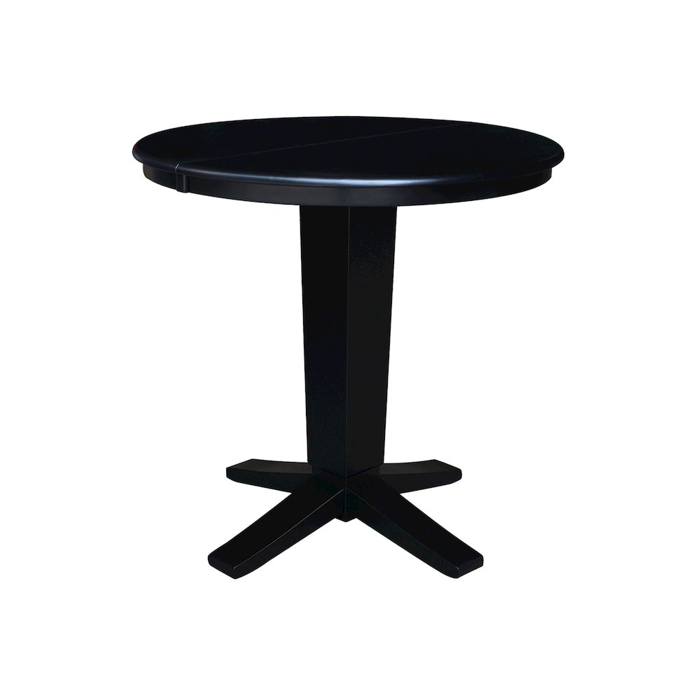 36 in Round Top Pedestal Counter Height Dining Table with 12 in Leaf in Black. Picture 1