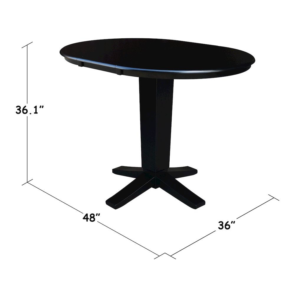 36 in Round Top Pedestal Counter Height Dining Table with 12 in Leaf in Black. Picture 2