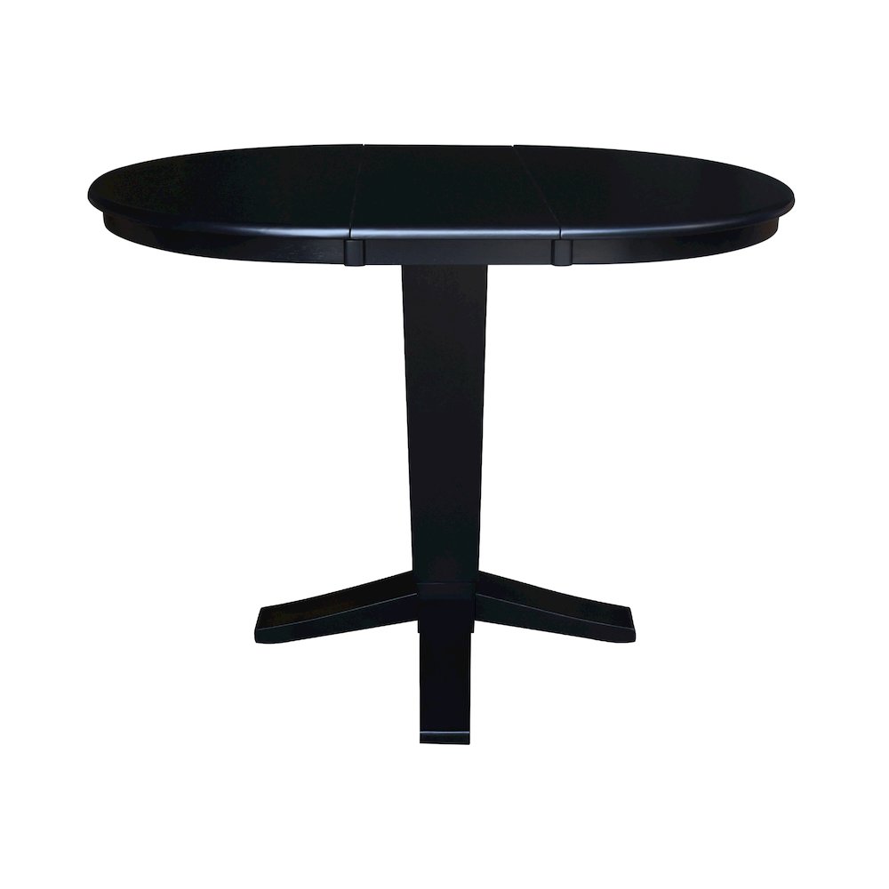 36 in Round Top Pedestal Counter Height Dining Table with 12 in Leaf in Black. Picture 3