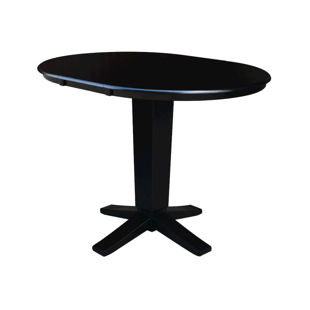 36 in Round Top Pedestal Counter Height Dining Table with 12 in Leaf in Black. Picture 9
