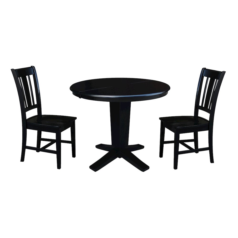36 in Round Extension Dining Table with 12 in Leaf and 2 Dining Chairs, 3Pcs Set. Picture 1
