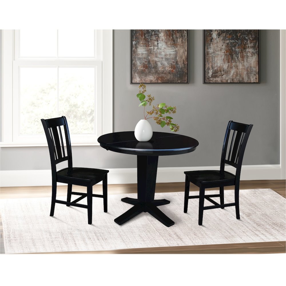 36 in Round Extension Dining Table with 12 in Leaf and 2 Dining Chairs, 3Pcs Set. Picture 3