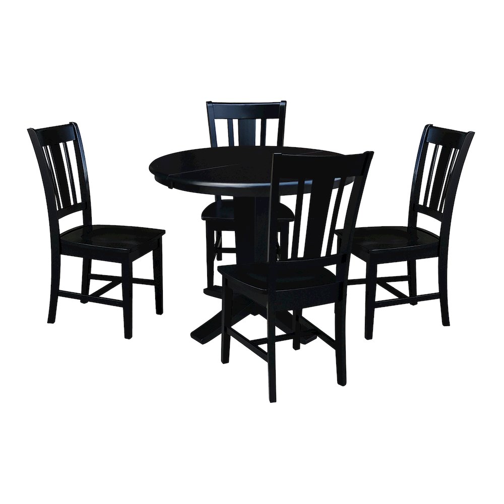 36 in Round Extension Dining Table with 12 in Leaf and 4 Dining Chairs, 5Pcs Set. Picture 1