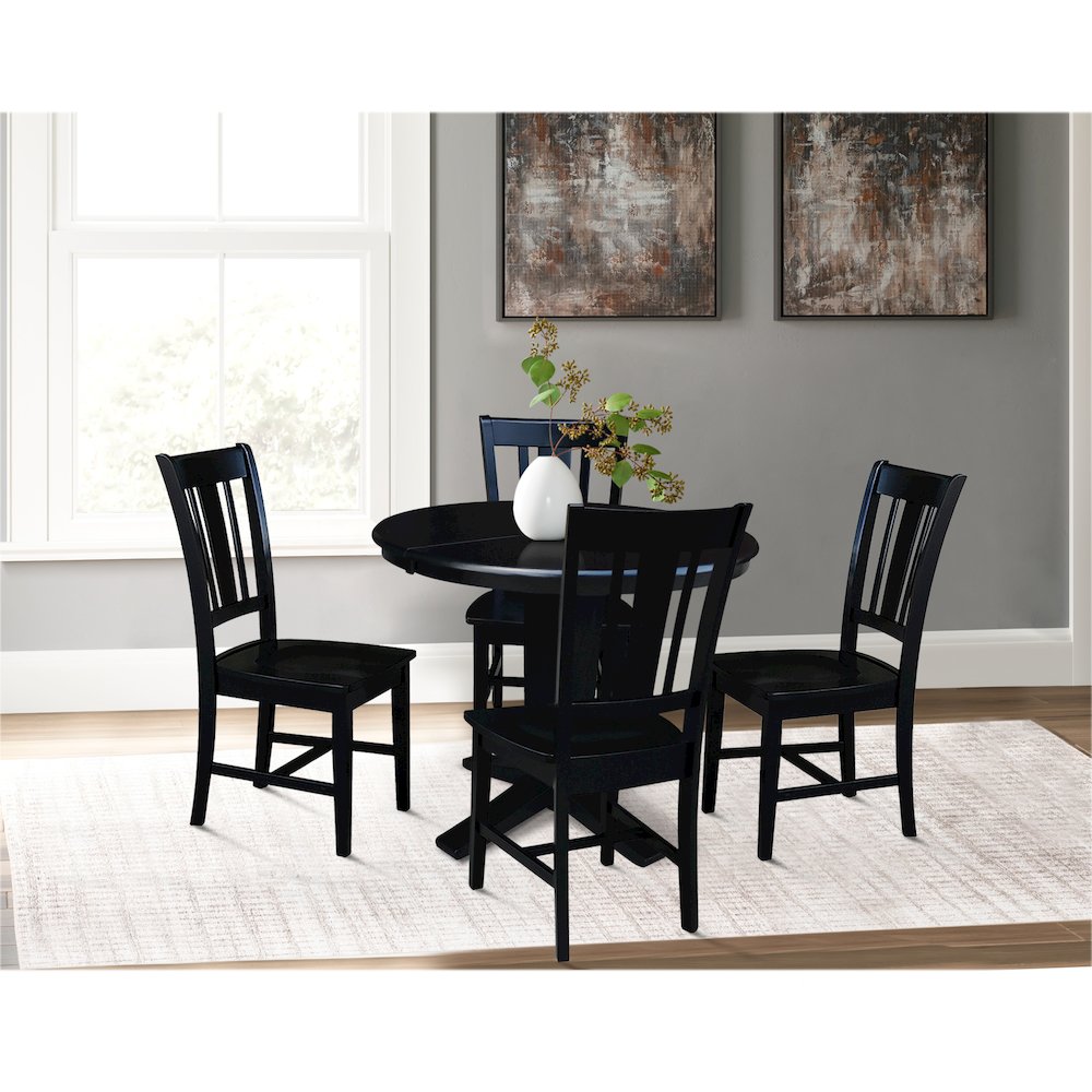 36 in Round Extension Dining Table with 12 in Leaf and 4 Dining Chairs, 5Pcs Set. Picture 3