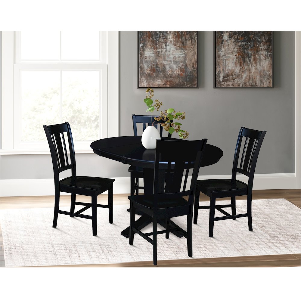 36 in Round Extension Dining Table with 12 in Leaf and 4 Dining Chairs, 5Pcs Set. Picture 5