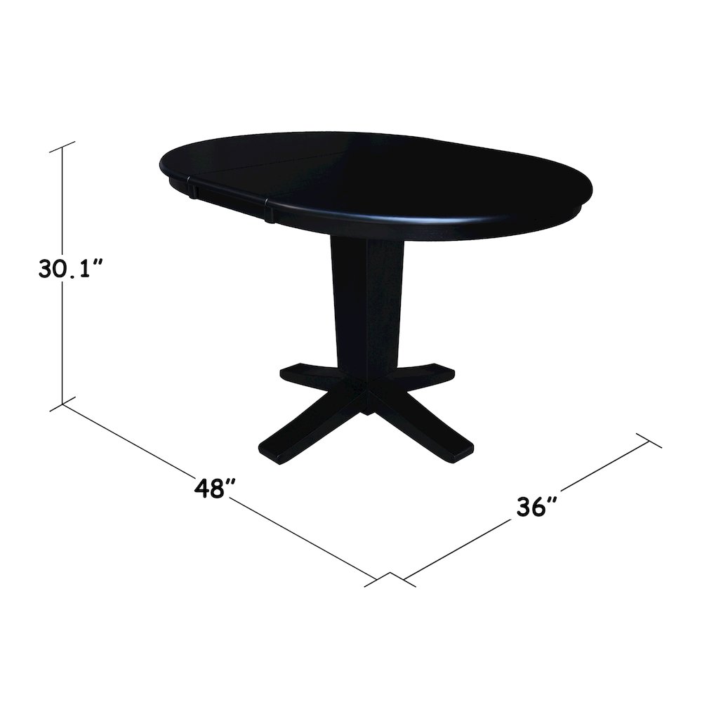 36 in Round Top Pedestal Dining Table with 12 in Leaf in Black. Picture 2