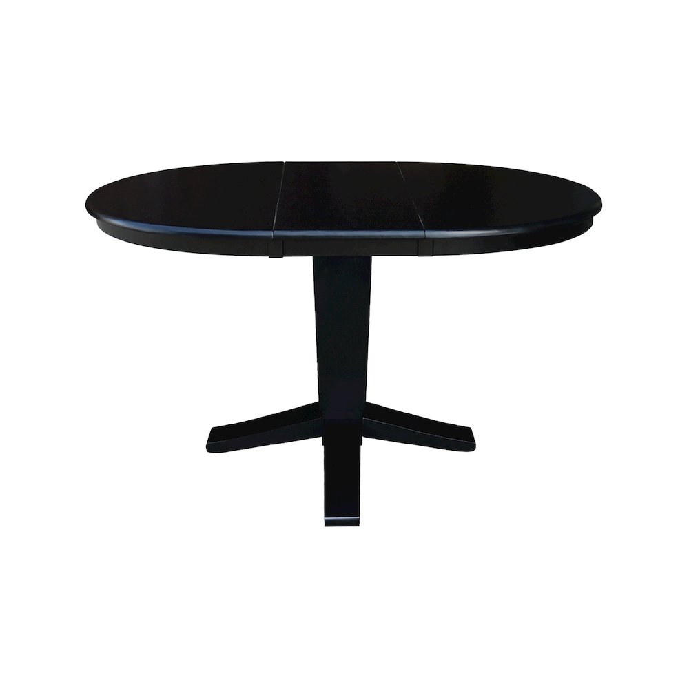 36 in Round Top Pedestal Dining Table with 12 in Leaf in Black. Picture 3