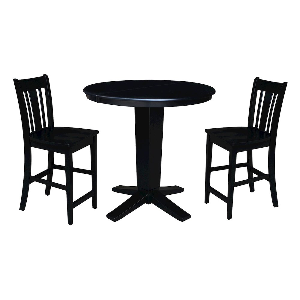36 in Round Counter Height Dining Table with 12 in Black - 3 Pcs Set. Picture 1