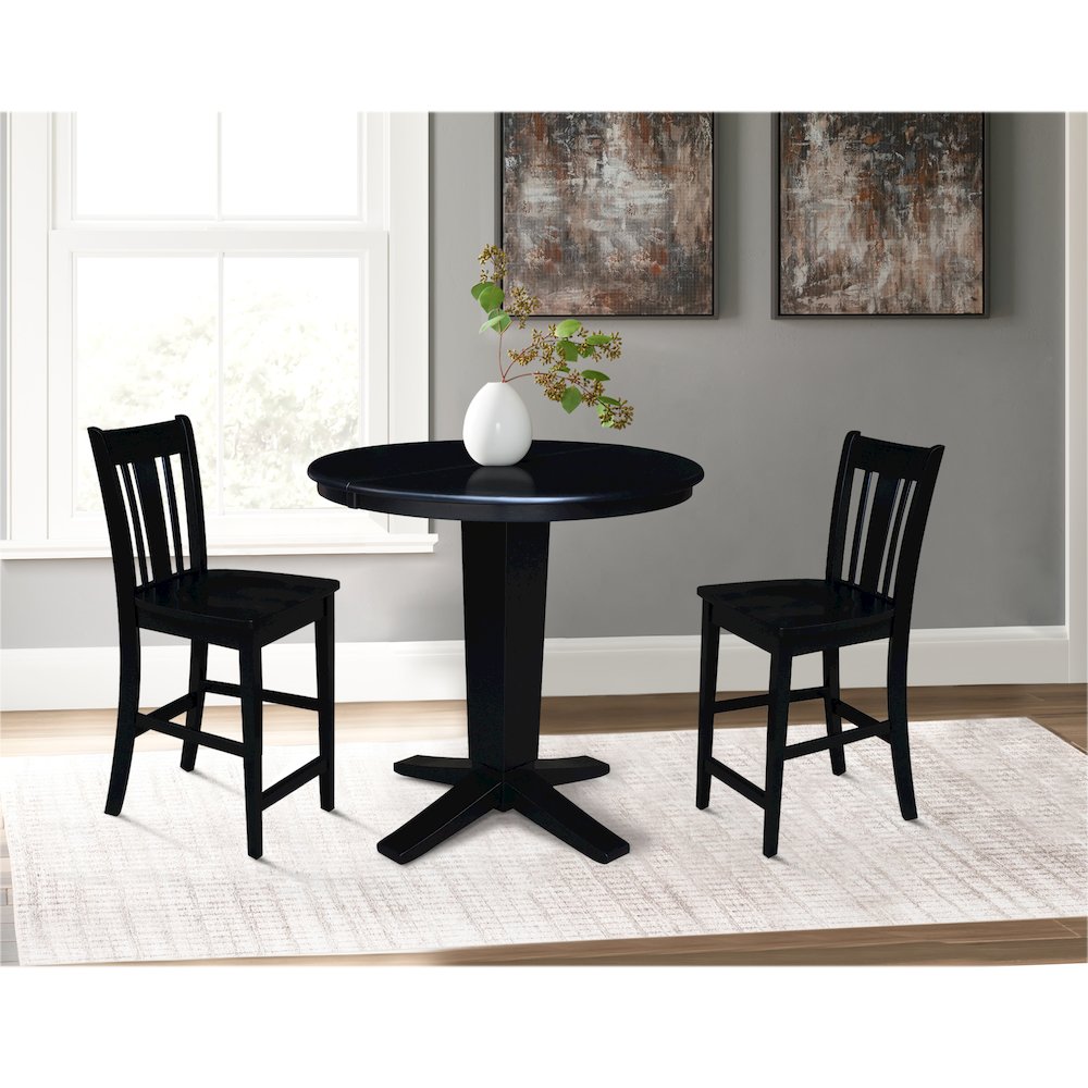 36 in Round Counter Height Dining Table with 12 in Black - 3 Pcs Set. Picture 2